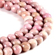 Rhodonit perler. Naturlige. rødlige/creme nuancer. 6 mm.